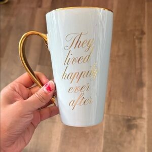 Chic baby blue Mug with Gold Handle and Inscription